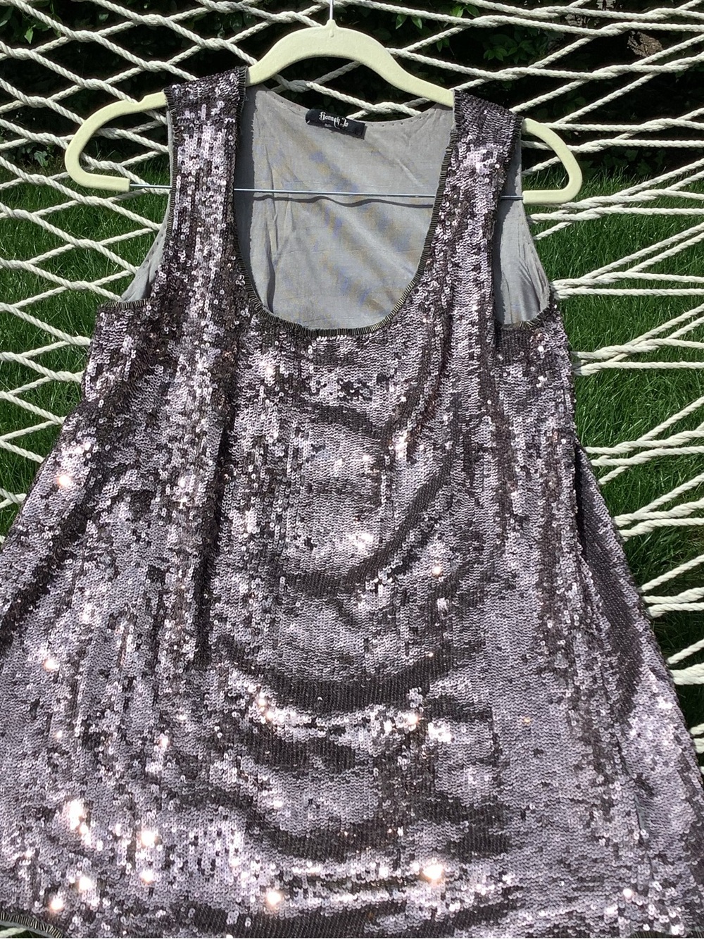 Shinestar Silver Sequin Scoop Tank